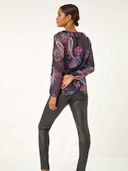 Roman Purple Paisley Print Frill Top - Image 3 of 5