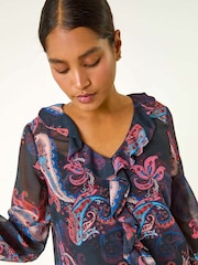 Roman Purple Paisley Print Frill Top - Image 4 of 5