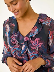 Roman Purple Paisley Print Frill Top - Image 5 of 5