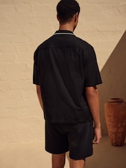 Black Textured Palm Tree Embroidered Short Sleeve Shirt - Image 2 of 8
