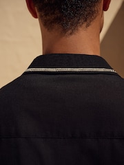 Black Textured Palm Tree Embroidered Short Sleeve Shirt - Image 5 of 8