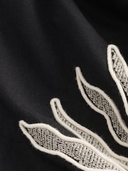 Black Textured Palm Tree Embroidered Short Sleeve Shirt - Image 7 of 8