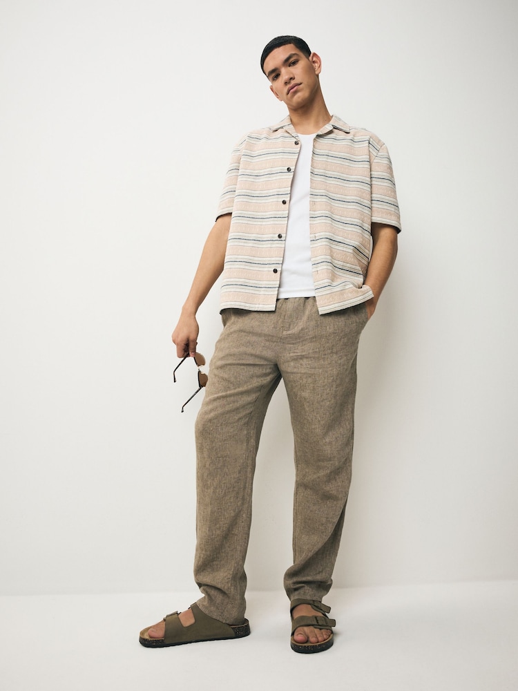 Neutral 100% Cotton Textured Stripe Short Sleeve Shirt - Image 4 of 8