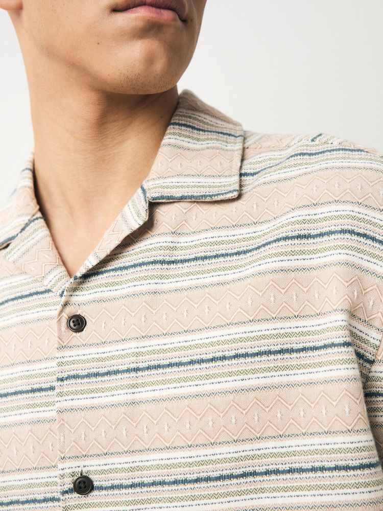 Neutral 100% Cotton Textured Stripe Short Sleeve Shirt - Image 5 of 8