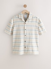 Neutral 100% Cotton Textured Stripe Short Sleeve Shirt - Image 6 of 8