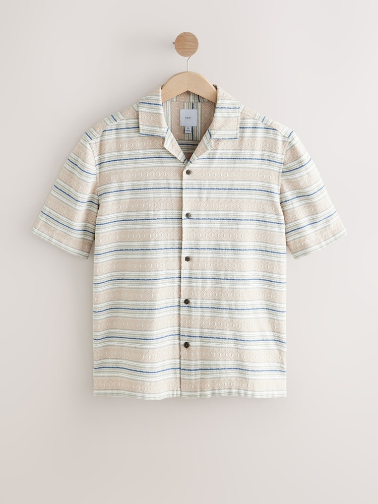 Neutral 100% Cotton Textured Stripe Short Sleeve Shirt - Image 6 of 8