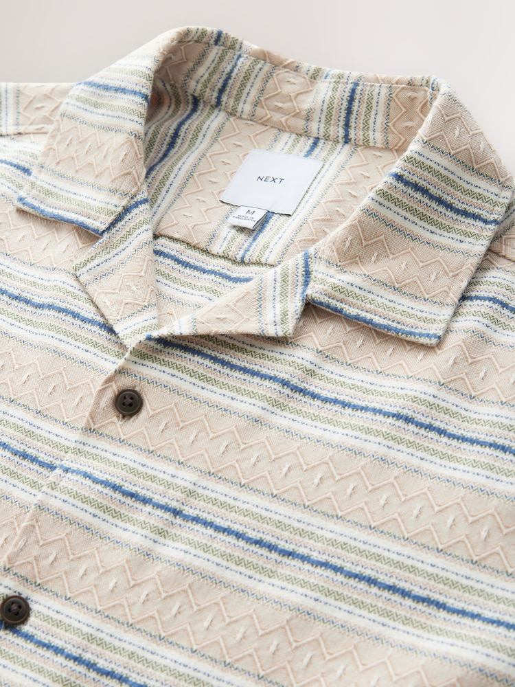Neutral 100% Cotton Textured Stripe Short Sleeve Shirt - Image 7 of 8