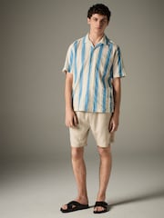 Blue 100% Cotton Textured Stripe Short Sleeve Shirt - Image 2 of 8