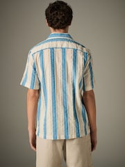 Blue 100% Cotton Textured Stripe Short Sleeve Shirt - Image 3 of 8