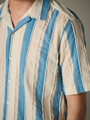 Blue 100% Cotton Textured Stripe Short Sleeve Shirt - Image 5 of 8
