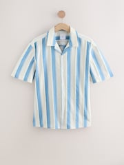 Blue 100% Cotton Textured Stripe Short Sleeve Shirt - Image 6 of 8