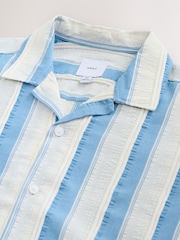Blue 100% Cotton Textured Stripe Short Sleeve Shirt - Image 8 of 8