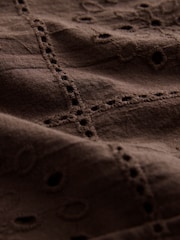 Chocolate Brown 100% Cotton Textured Broderie Short Sleeve Shirt - Image 8 of 8