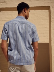 Blue Textured Stripe 100% Cotton Short Sleeve Shirt - Image 2 of 8