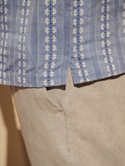 Blue Textured Stripe 100% Cotton Short Sleeve Shirt - Image 5 of 8