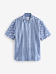 Blue Textured Stripe 100% Cotton Short Sleeve Shirt - Image 6 of 8