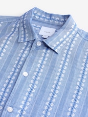 Blue Textured Stripe 100% Cotton Short Sleeve Shirt - Image 7 of 8