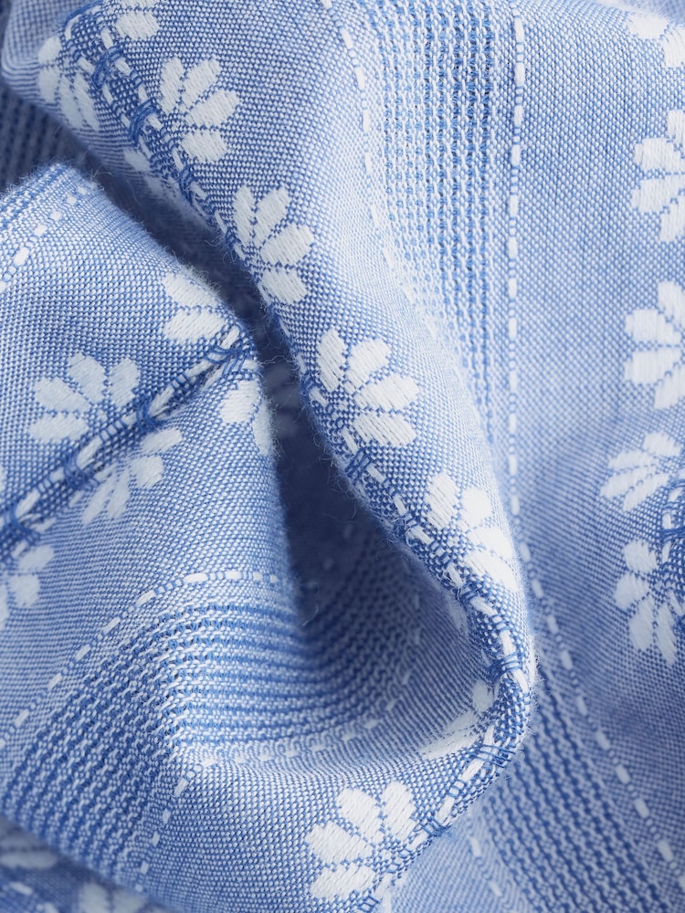 Blue Textured Stripe 100% Cotton Short Sleeve Shirt - Image 8 of 8