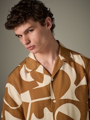 Neutral Textured Printed Short Sleeve Shirt - Image 1 of 8