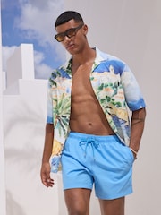 Multi Watercolour Scenic Printed Short Sleeve Shirt - Image 4 of 8