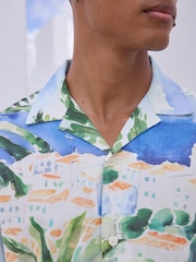 Multi Watercolour Scenic Printed Short Sleeve Shirt - Image 5 of 8
