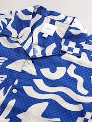 Blue Textured Printed Short Sleeve 100% Cotton Shirt - Image 6 of 7