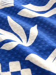 Blue Textured Printed Short Sleeve 100% Cotton Shirt - Image 7 of 7