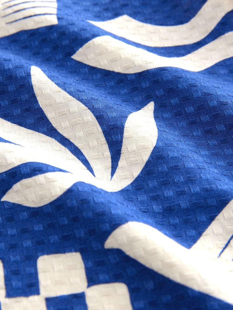 Blue Textured Printed Short Sleeve 100% Cotton Shirt - Image 7 of 7