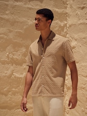 Stone Natural 100% Cotton Waffle Texture Short Sleeve Shirt - Image 1 of 8