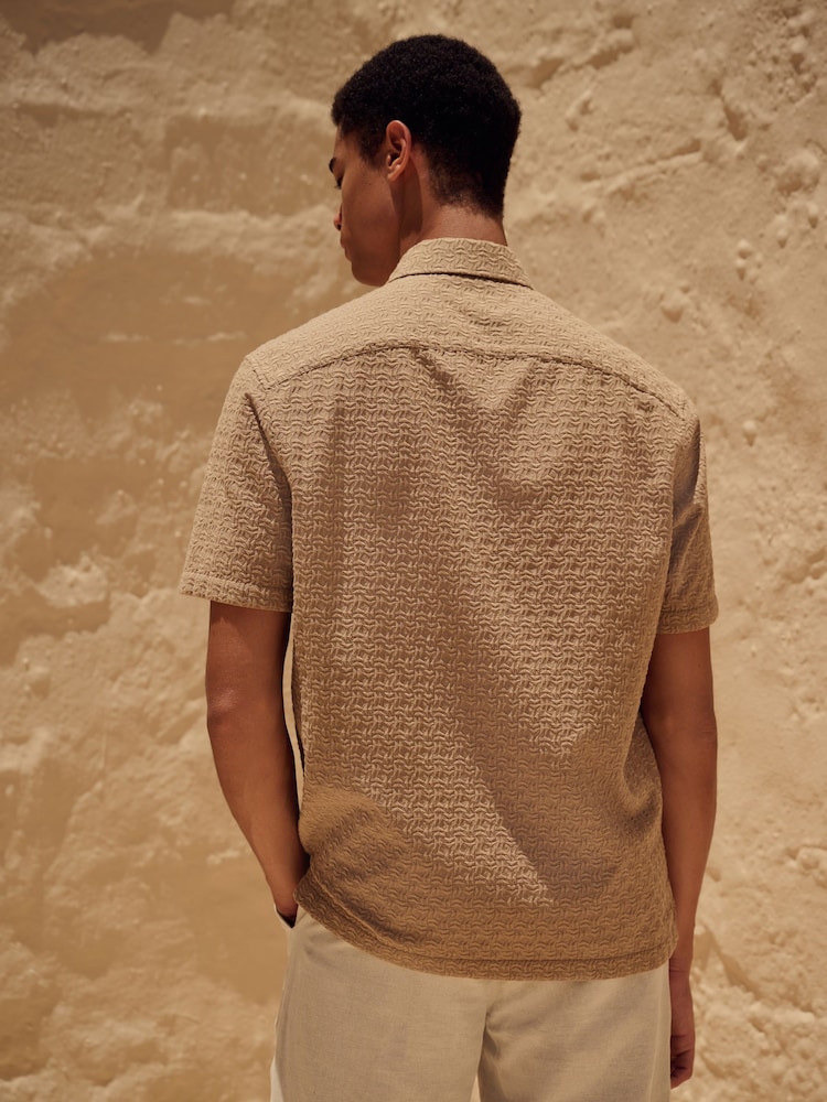 Stone Natural 100% Cotton Waffle Texture Short Sleeve Shirt - Image 3 of 8