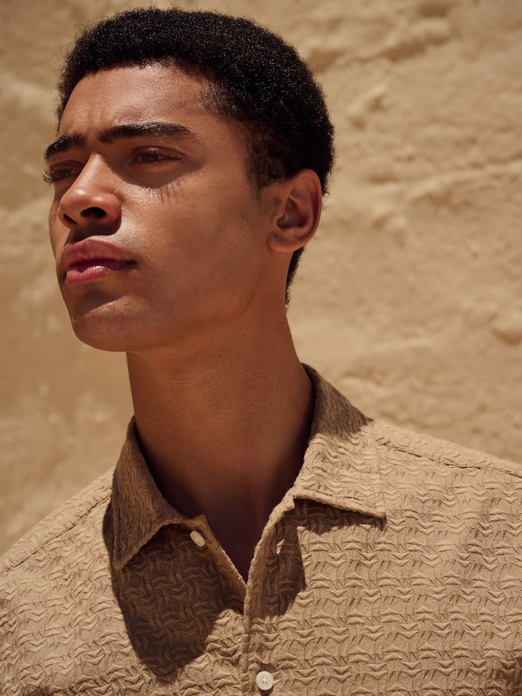 Stone Natural 100% Cotton Waffle Texture Short Sleeve Shirt - Image 4 of 8