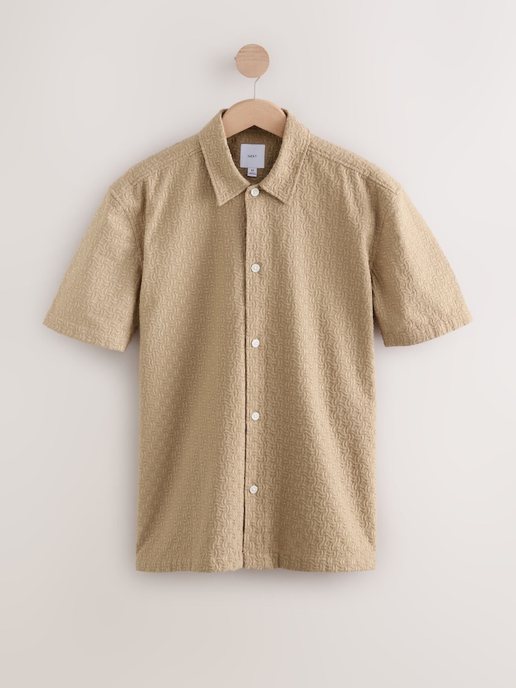Stone Natural 100% Cotton Waffle Texture Short Sleeve Shirt - Image 6 of 8
