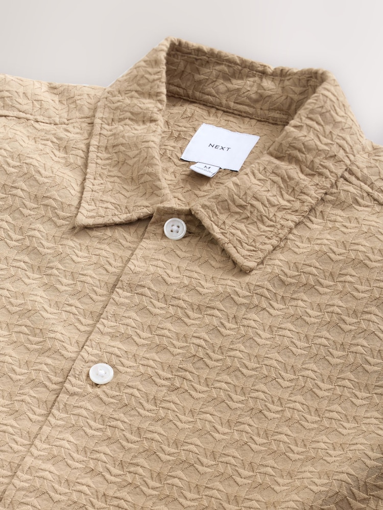 Stone Natural 100% Cotton Waffle Texture Short Sleeve Shirt - Image 8 of 8