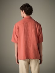 Coral Orange 100% Cotton Cheesecloth Embroidered Short Sleeve Shirt - Image 3 of 8