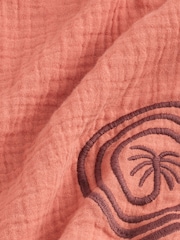 Coral Orange 100% Cotton Cheesecloth Embroidered Short Sleeve Shirt - Image 7 of 8
