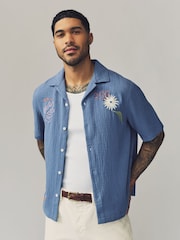 Blue 100% Cotton Cheesecloth Embroidered Short Sleeve Shirt - Image 1 of 9