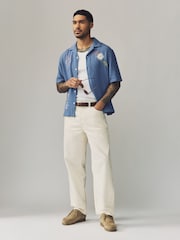 Blue 100% Cotton Cheesecloth Embroidered Short Sleeve Shirt - Image 3 of 9