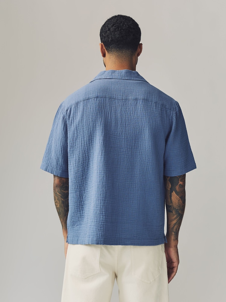 Blue 100% Cotton Cheesecloth Embroidered Short Sleeve Shirt - Image 4 of 9