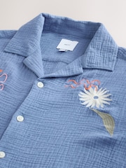 Blue 100% Cotton Cheesecloth Embroidered Short Sleeve Shirt - Image 9 of 9