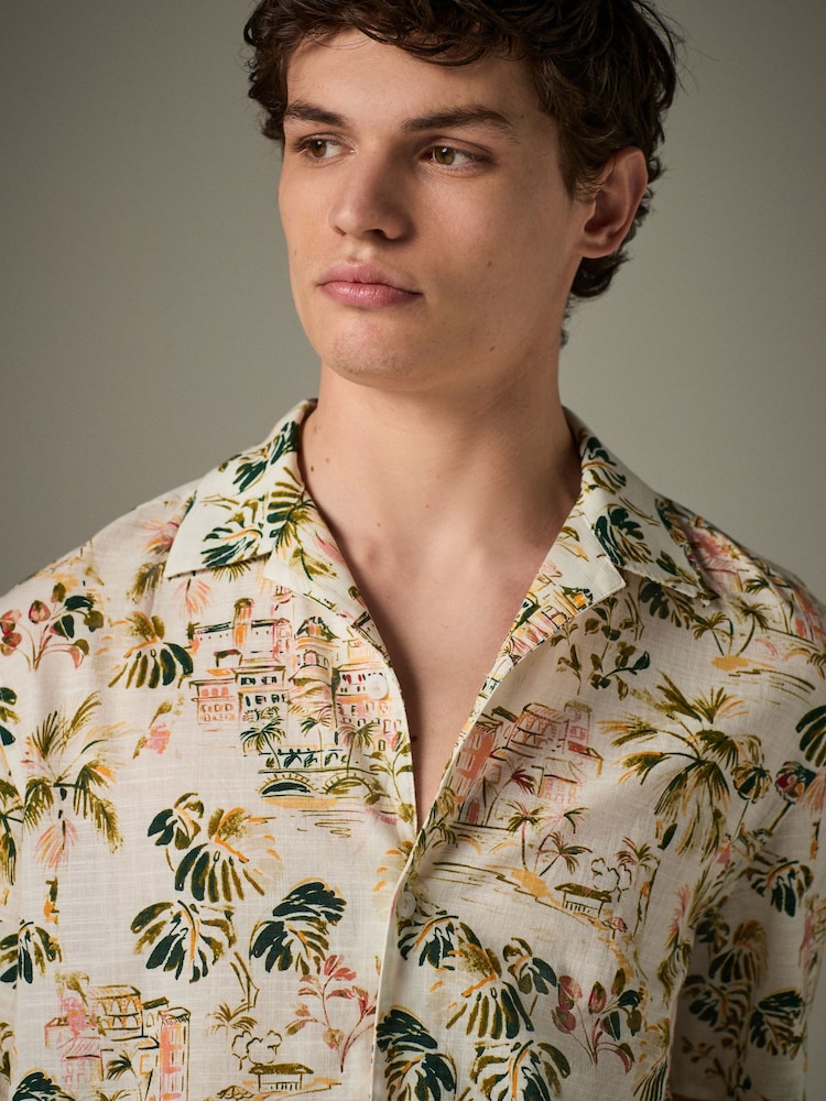 White 100% Cotton Watercolour Printed Short Sleeve Shirt - Image 1 of 8