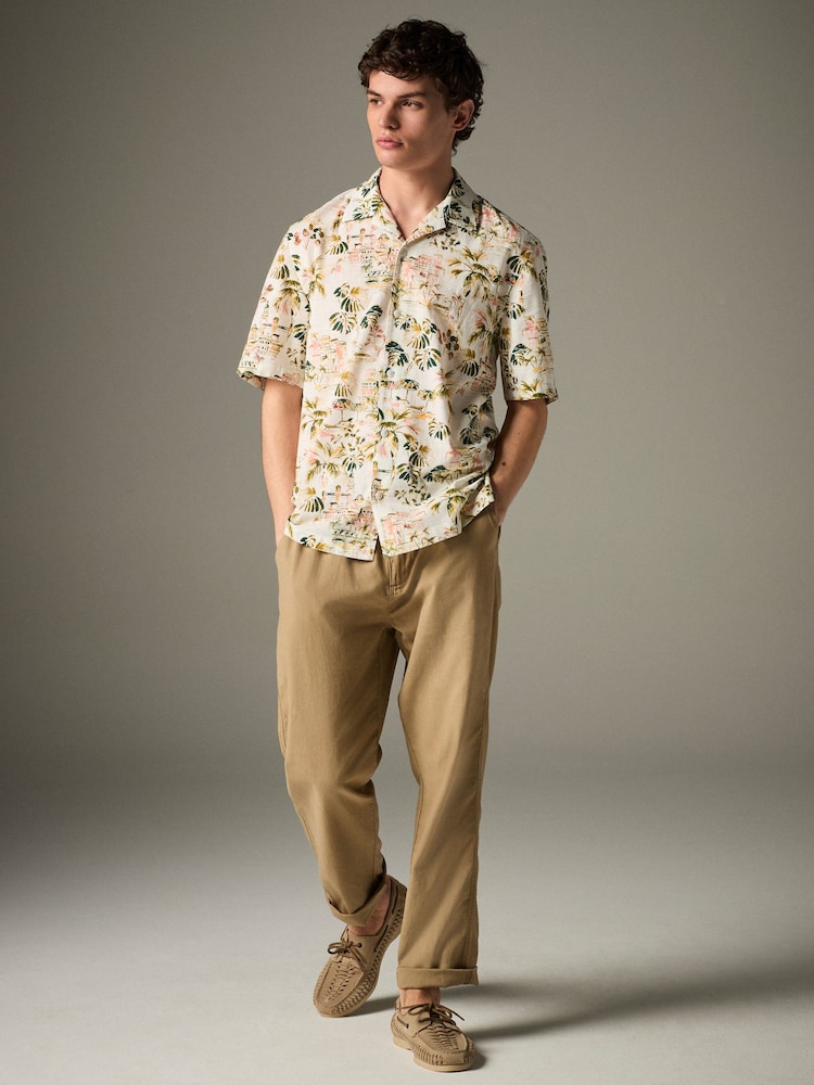 White 100% Cotton Watercolour Printed Short Sleeve Shirt - Image 2 of 8