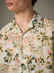 White 100% Cotton Watercolour Printed Short Sleeve Shirt - Image 5 of 8