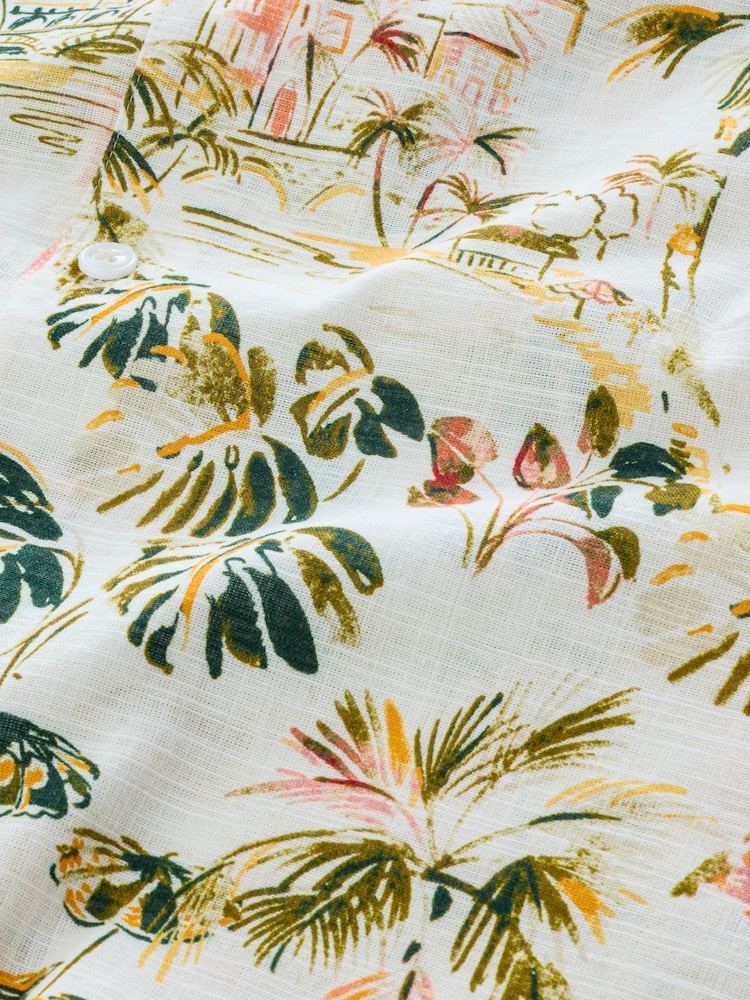 White 100% Cotton Watercolour Printed Short Sleeve Shirt - Image 8 of 8
