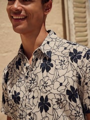 Blue Embroidered Floral Short Sleeve Shirt - Image 1 of 8