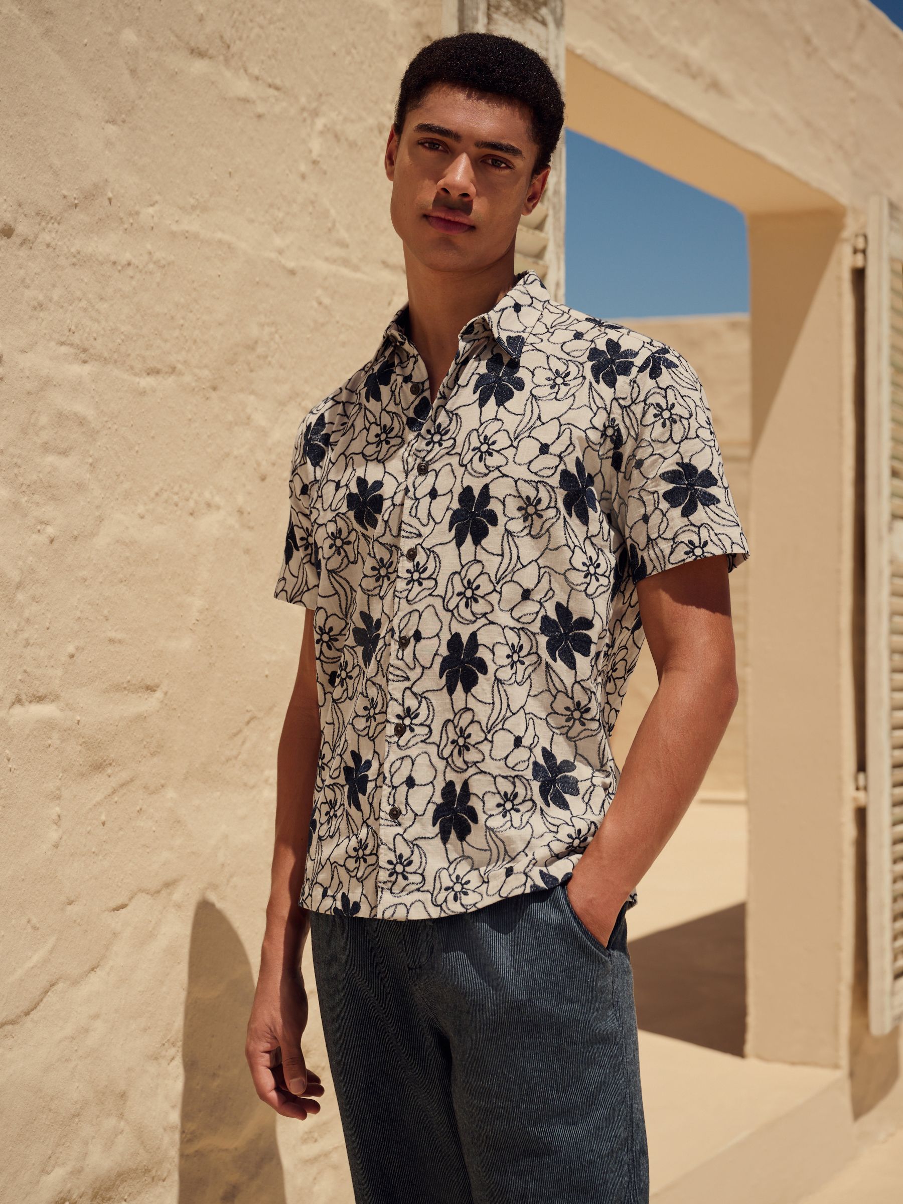 Buy Blue Embroidered Floral Short Sleeve Shirt from the Next UK online shop
