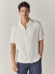 White 100% Cotton Relaxed Fit Short Sleeve Cheesecloth Shirt - Image 1 of 7