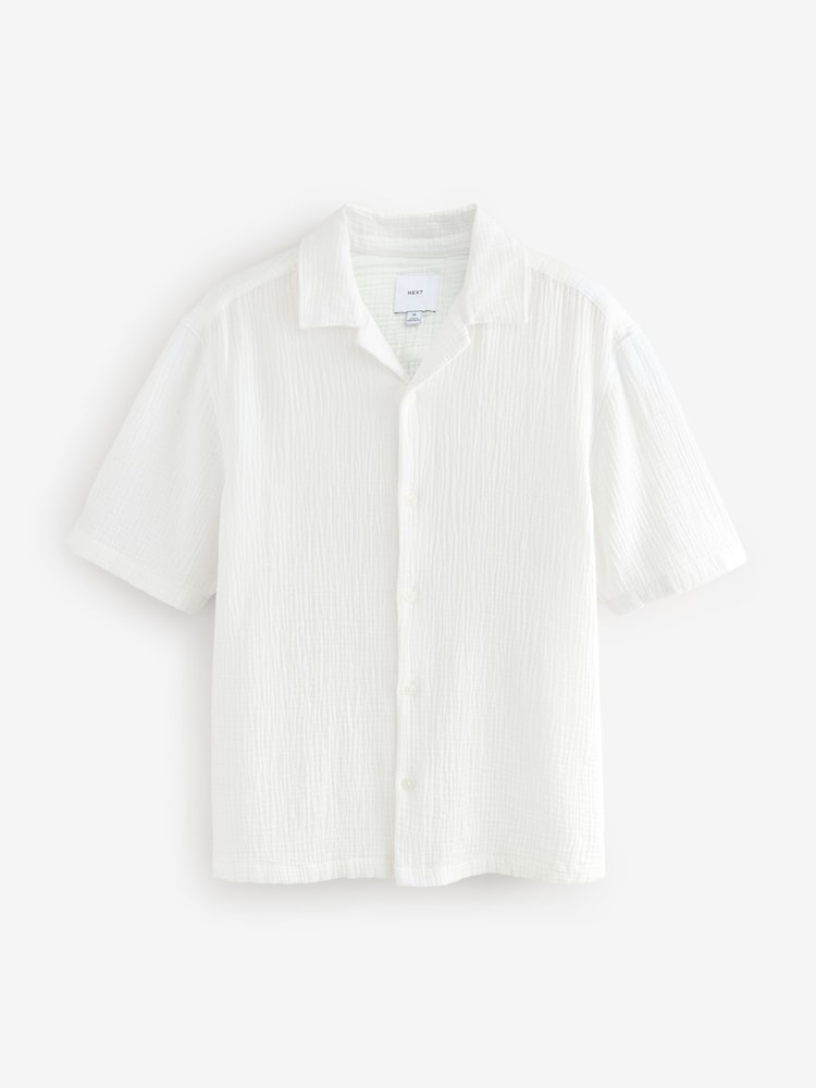 White 100% Cotton Relaxed Fit Short Sleeve Cheesecloth Shirt - Image 5 of 7