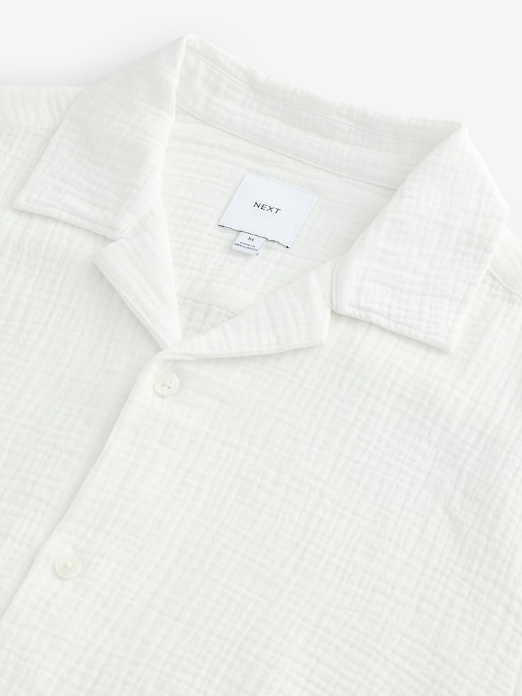 White 100% Cotton Relaxed Fit Short Sleeve Cheesecloth Shirt - Image 7 of 7