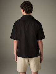 Black 100% Cotton Textured Broderie Short Sleeve Shirt - Image 4 of 8