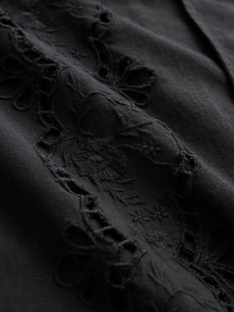 Black 100% Cotton Textured Broderie Short Sleeve Shirt - Image 8 of 8